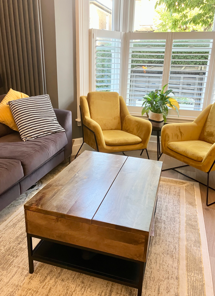 Made Wood Coffee Table with lift feature for storage For